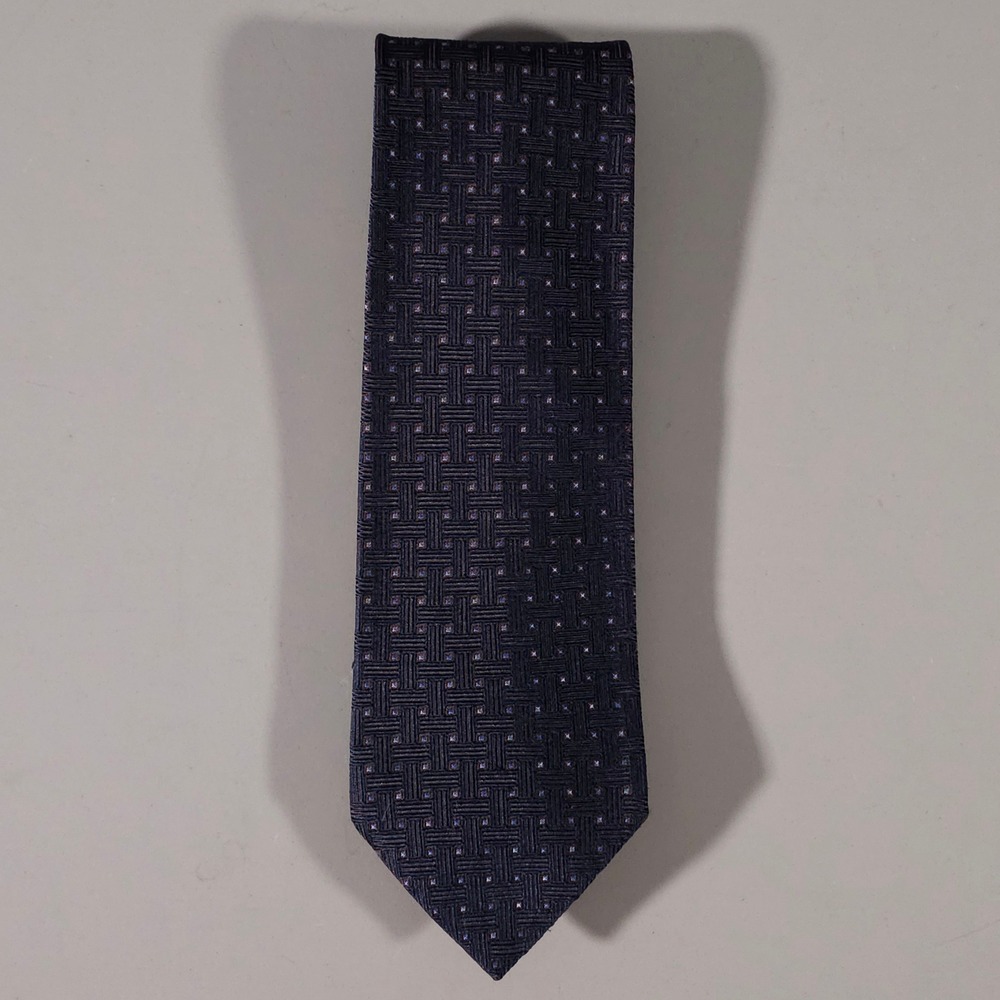 Dolce & Gabbana Necktie Mens OS Navy Blue Geometric Silk Made in Italy